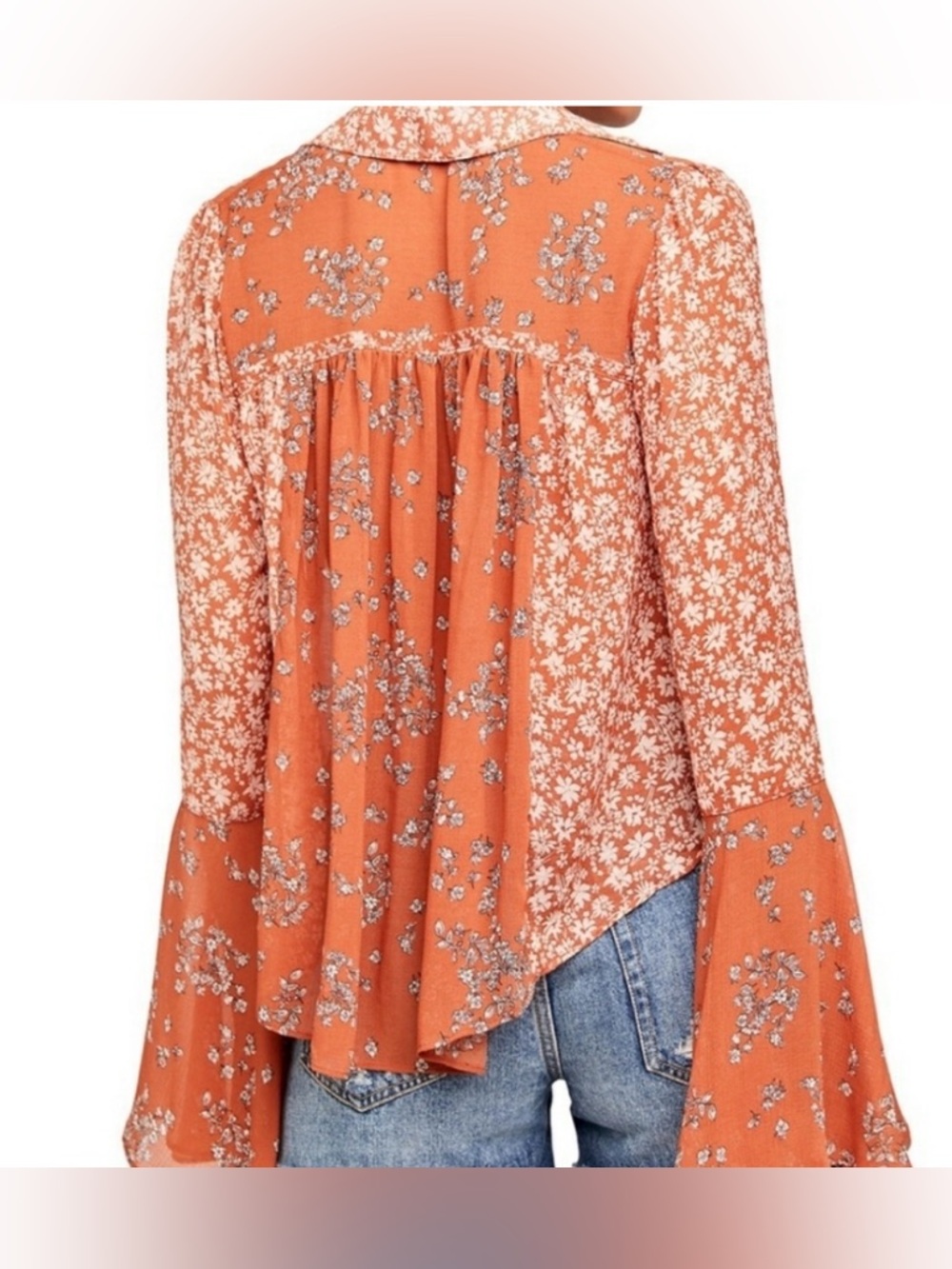 Free people Serena Floral Tie-Front Bell Sleeve Top - Rust - Picture 3 of 9